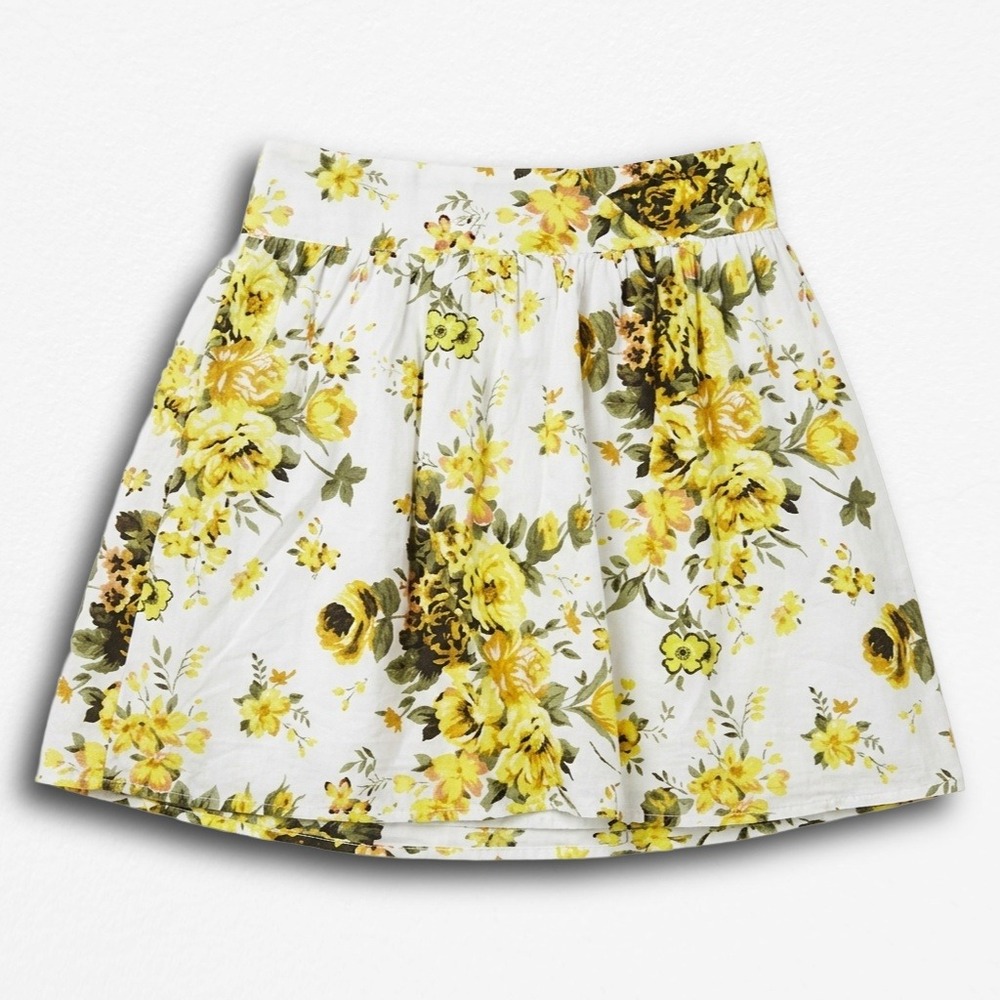 Mimi Chica Yellow Floral Mini Skirt Cotton Y2K High Waisted Smocked Small